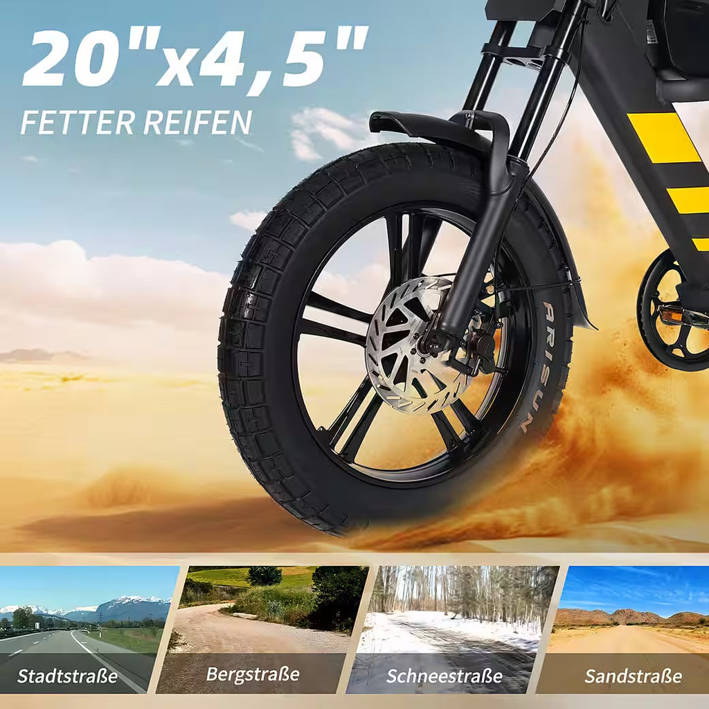 E-Bike Cityrad Damen Herren 20x4,0'' Citybike, 873WH Pedelec, 48V 250W, max.120km