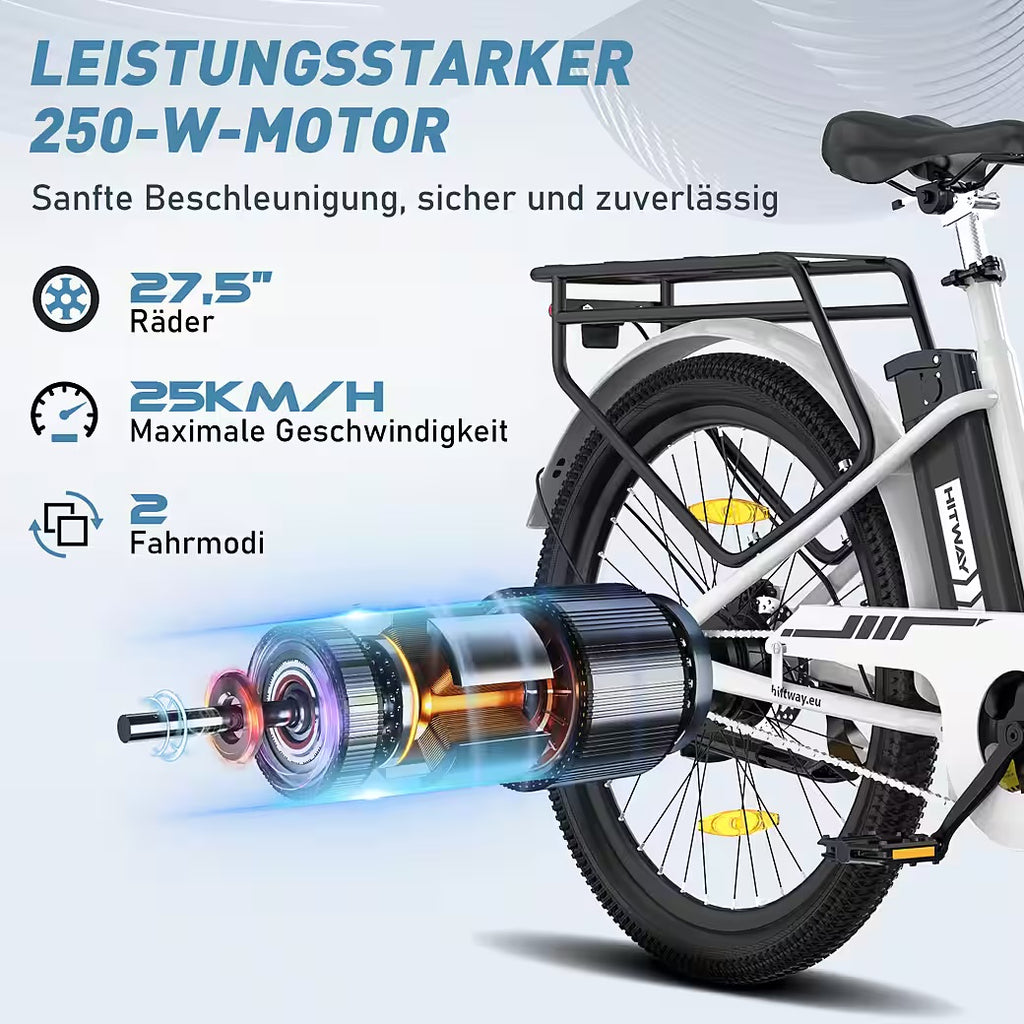 E-Bike Cityrad 27,5 Zoll Elektrofahrrad für Damen Herren, Pedelec mit 36V 13Ah Akku