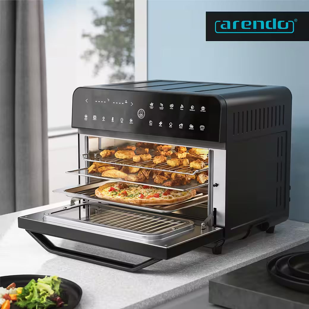 ARENDO Minibackofen Heißluftfritteuse 25 L Edelstahl, Multifunktionsofen, Airfryer 1800 W