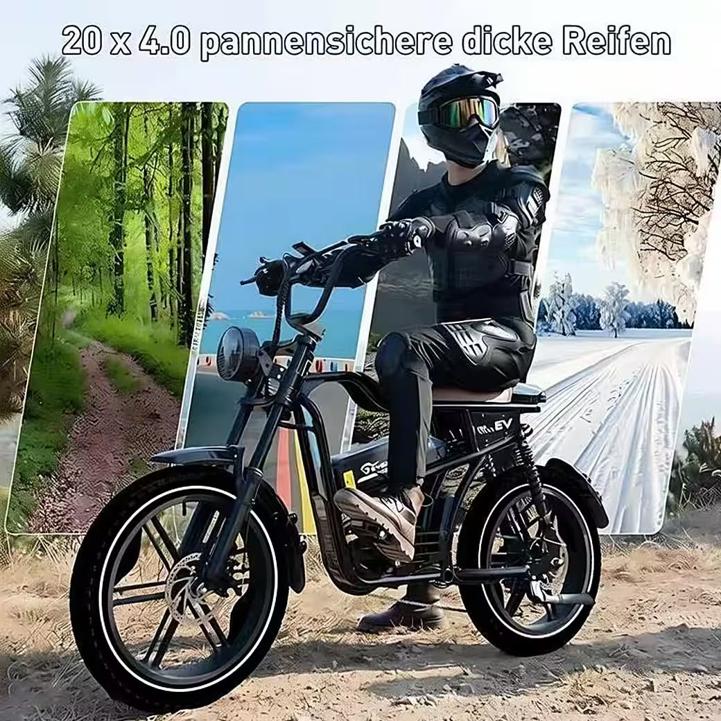 E-Bike EK30 20” x 4,0 fette Reifen MTB, 48V 15AH Removable Battery, NFC