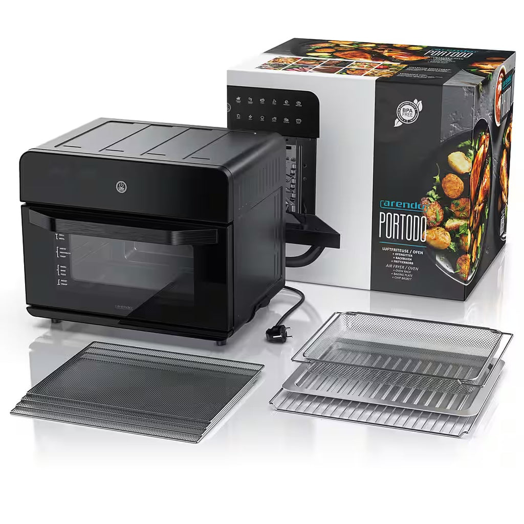 ARENDO Minibackofen Heißluftfritteuse 25 L Edelstahl, Multifunktionsofen, Airfryer 1800 W