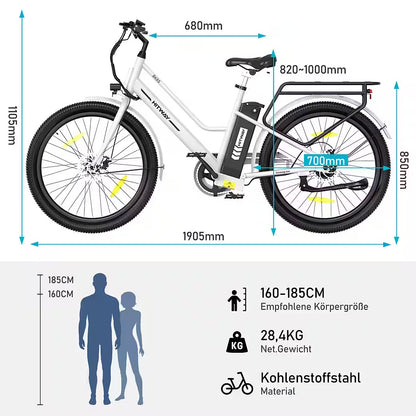 E-Bike Cityrad 27,5 Zoll Elektrofahrrad für Damen Herren, Pedelec mit 36V 13Ah Akku