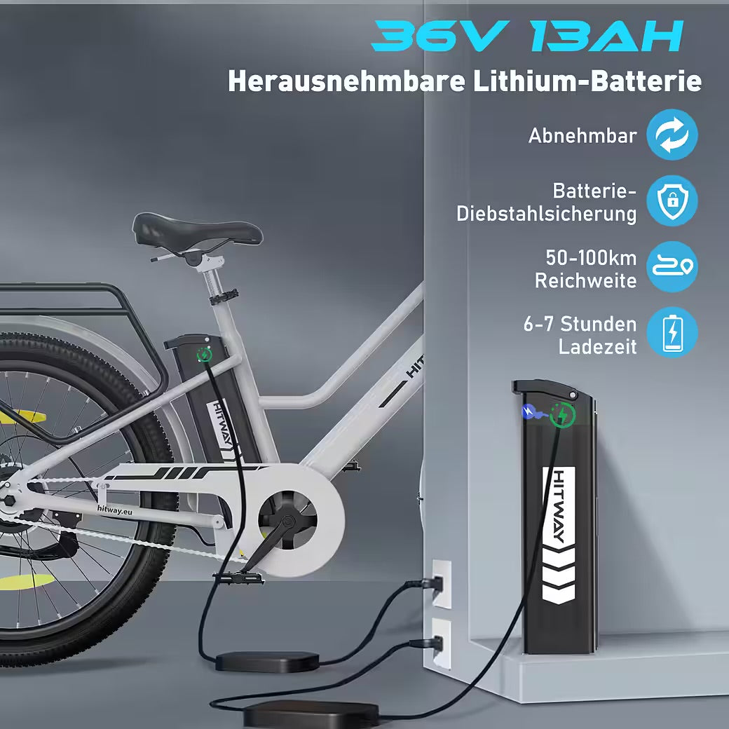 E-Bike Cityrad 27,5 Zoll Elektrofahrrad für Damen Herren, Pedelec mit 36V 13Ah Akku