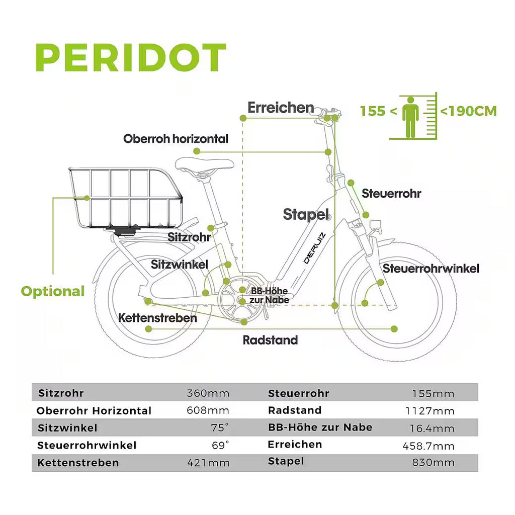 E-Bike Faltrad Peridot 20-Zoll Klapprad mit 500 Wh Akku – 250 W Heckmotor