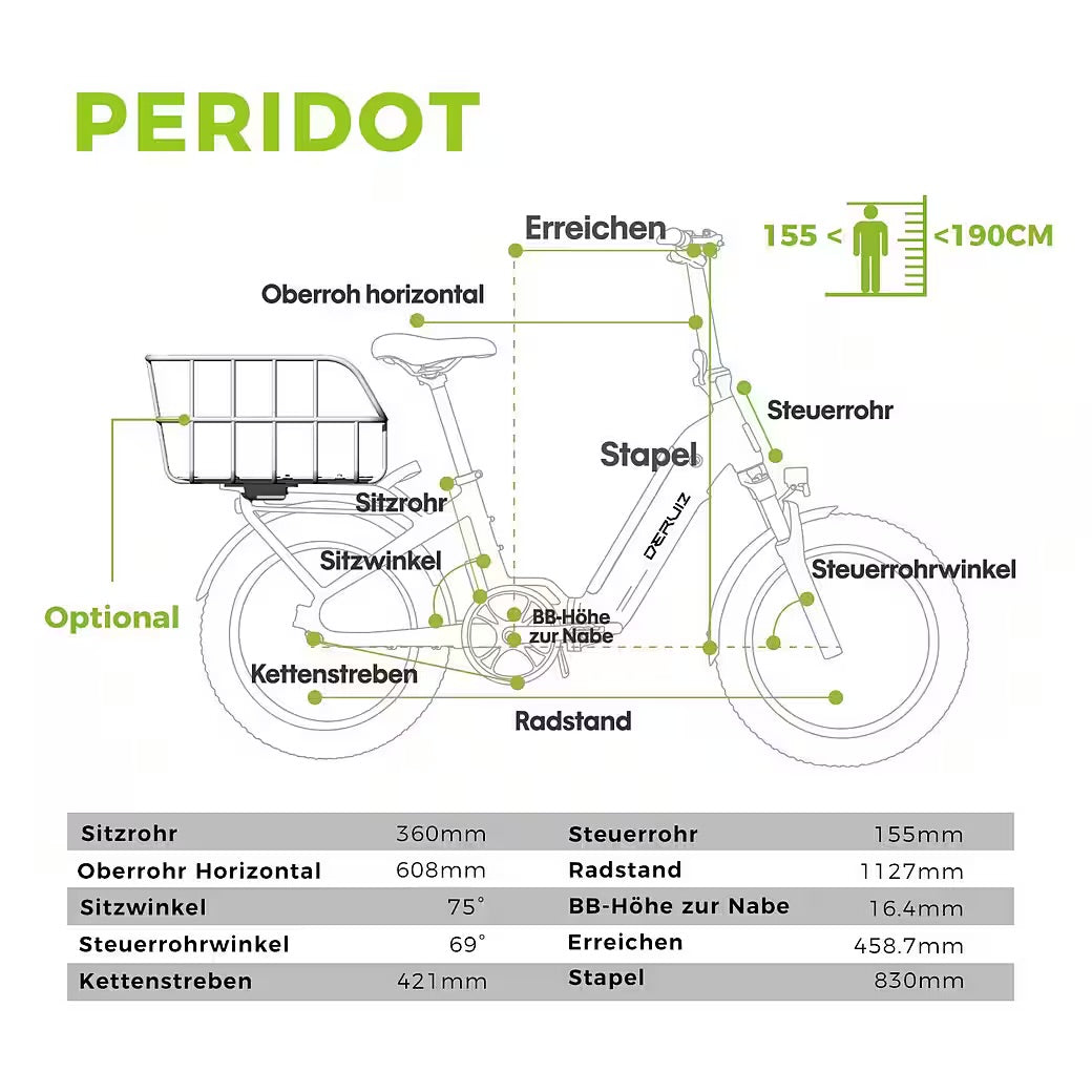 E-Bike Faltrad Peridot 20-Zoll Klapprad mit 500 Wh Akku – 250 W Heckmotor
