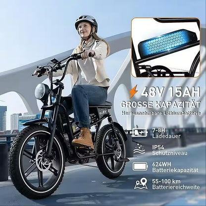 E-Bike EK30 20” x 4,0 fette Reifen MTB, 48V 15AH Removable Battery, NFC