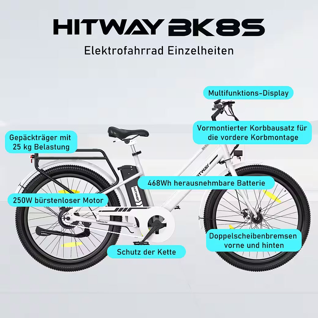 E-Bike Cityrad 27,5 Zoll Elektrofahrrad für Damen Herren, Pedelec mit 36V 13Ah Akku
