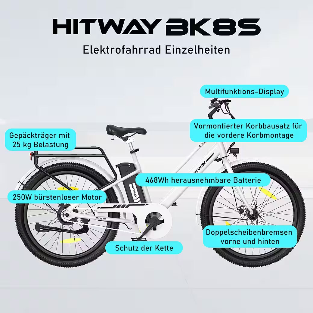 E-Bike Cityrad 27,5 Zoll Elektrofahrrad für Damen Herren, Pedelec mit 36V 13Ah Akku