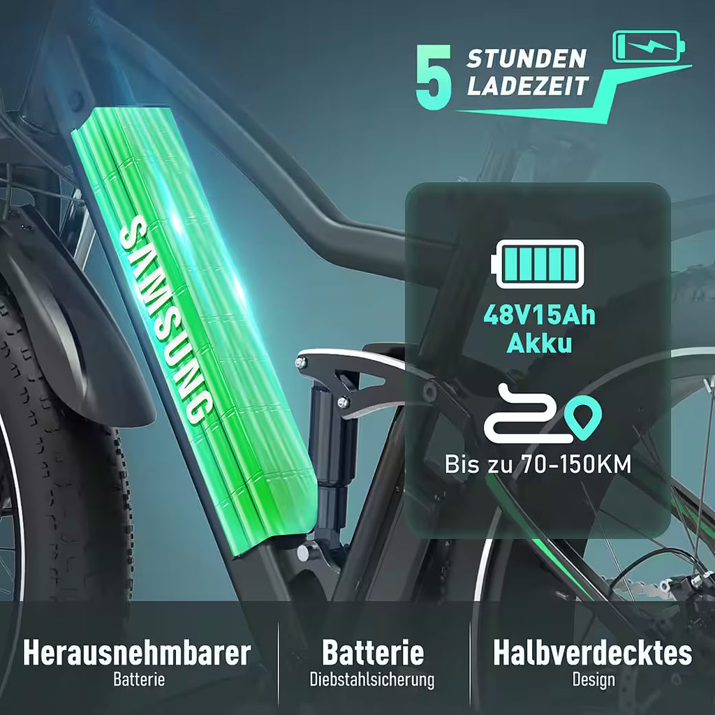 E-Bike Mountainbike 26*4,0 Zoll Elektrofahrrad EMTB mit 48V15Ah Samsung Akku