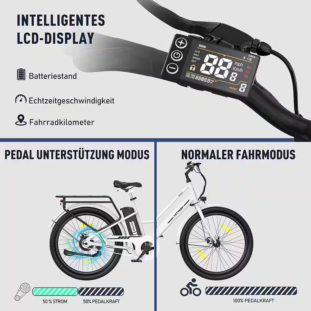 E-Bike Cityrad 27,5 Zoll Elektrofahrrad für Damen Herren, Pedelec mit 36V 13Ah Akku