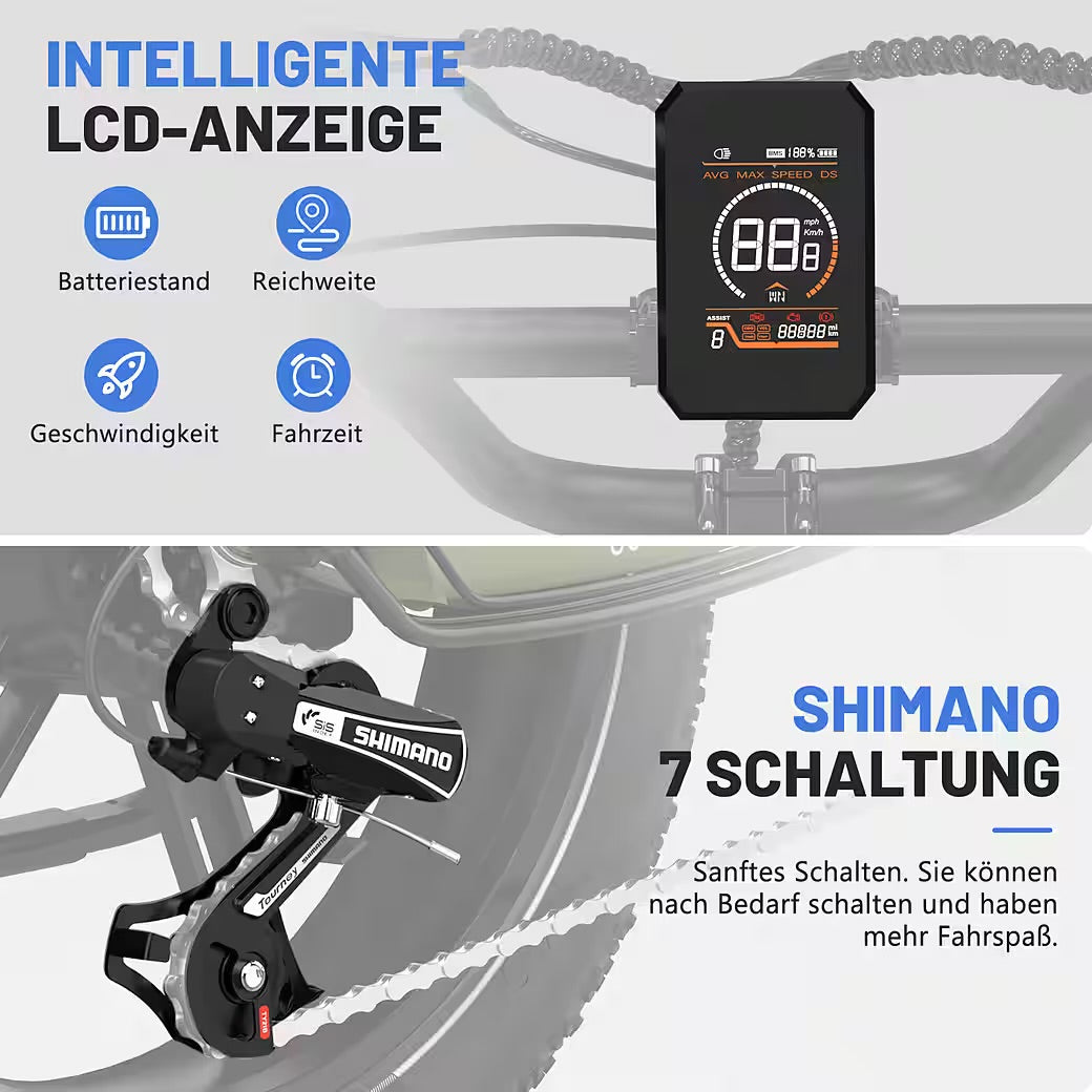 E-Bike Mountainbike Elektrofahrrad 20*4,0 Zoll Pedelec StVZO mit 15,6Ah Akku Max 70-120km