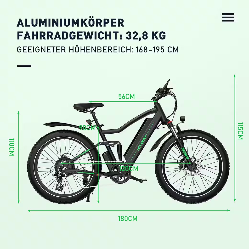 E-Bike Mountainbike 26*4,0 Zoll Elektrofahrrad EMTB mit 48V15Ah Samsung Akku