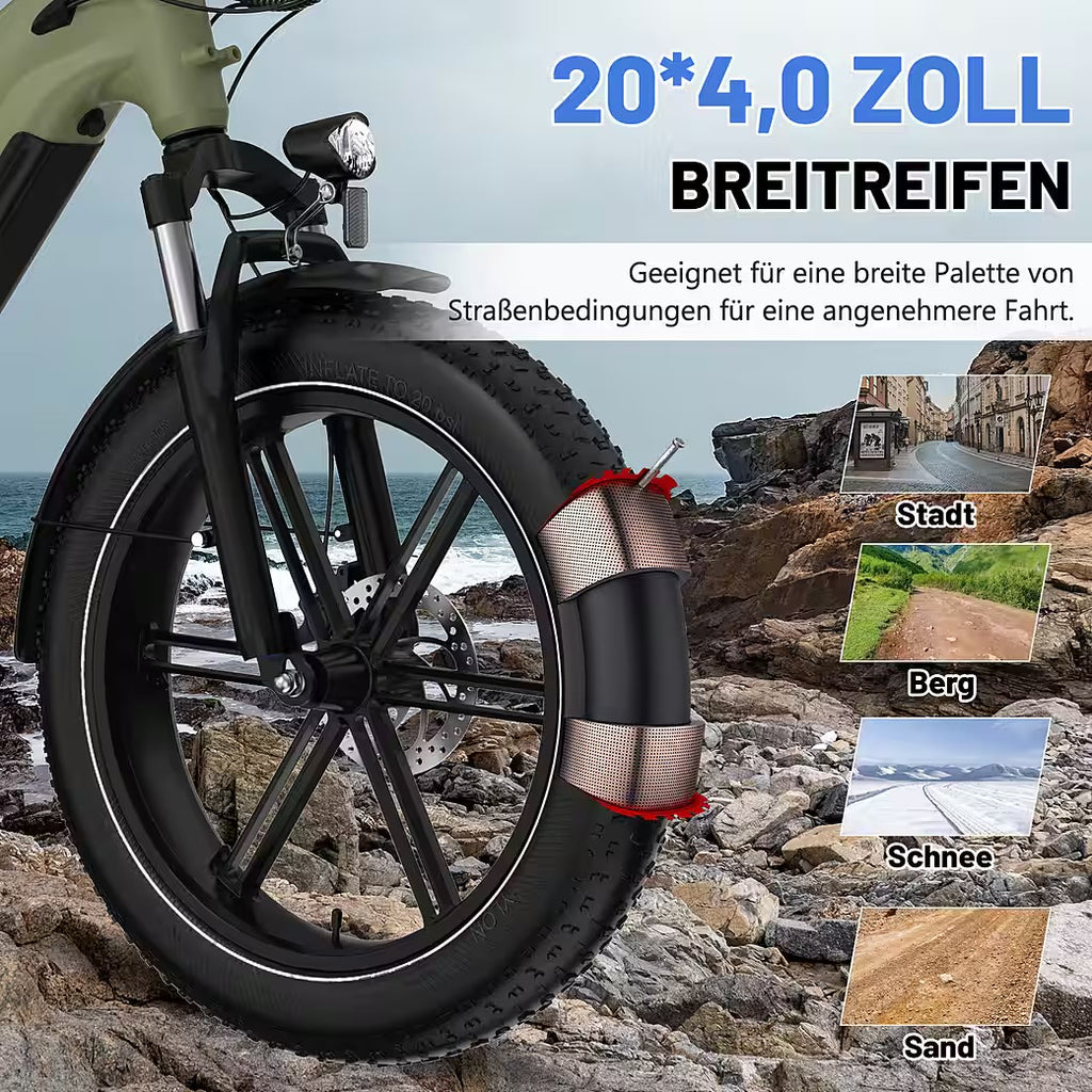 E-Bike Mountainbike Elektrofahrrad 20*4,0 Zoll Pedelec StVZO mit 15,6Ah Akku Max 70-120km