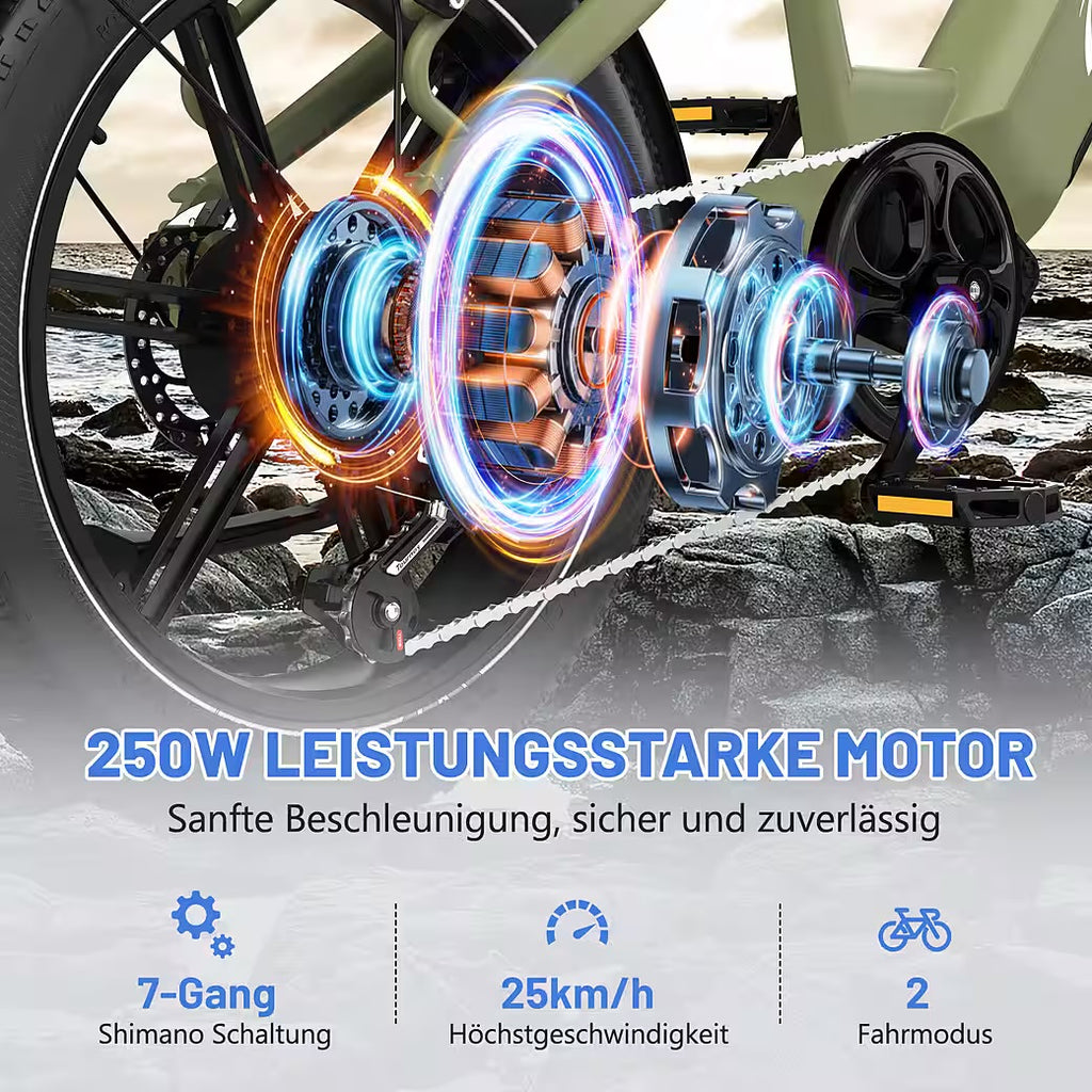 E-Bike Mountainbike Elektrofahrrad 20*4,0 Zoll Pedelec StVZO mit 15,6Ah Akku Max 70-120km