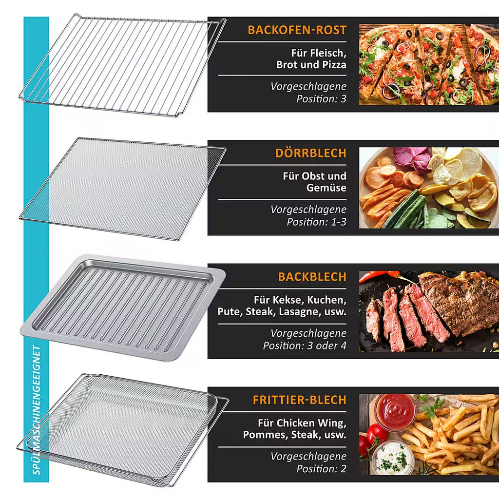 ARENDO Minibackofen Heißluftfritteuse 25 L Edelstahl, Multifunktionsofen, Airfryer 1800 W