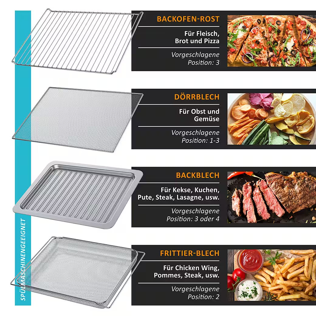 ARENDO Minibackofen Heißluftfritteuse 25 L Edelstahl, Multifunktionsofen, Airfryer 1800 W