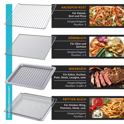 ARENDO Minibackofen Heißluftfritteuse 25 L Edelstahl, Multifunktionsofen, Airfryer 1800 W