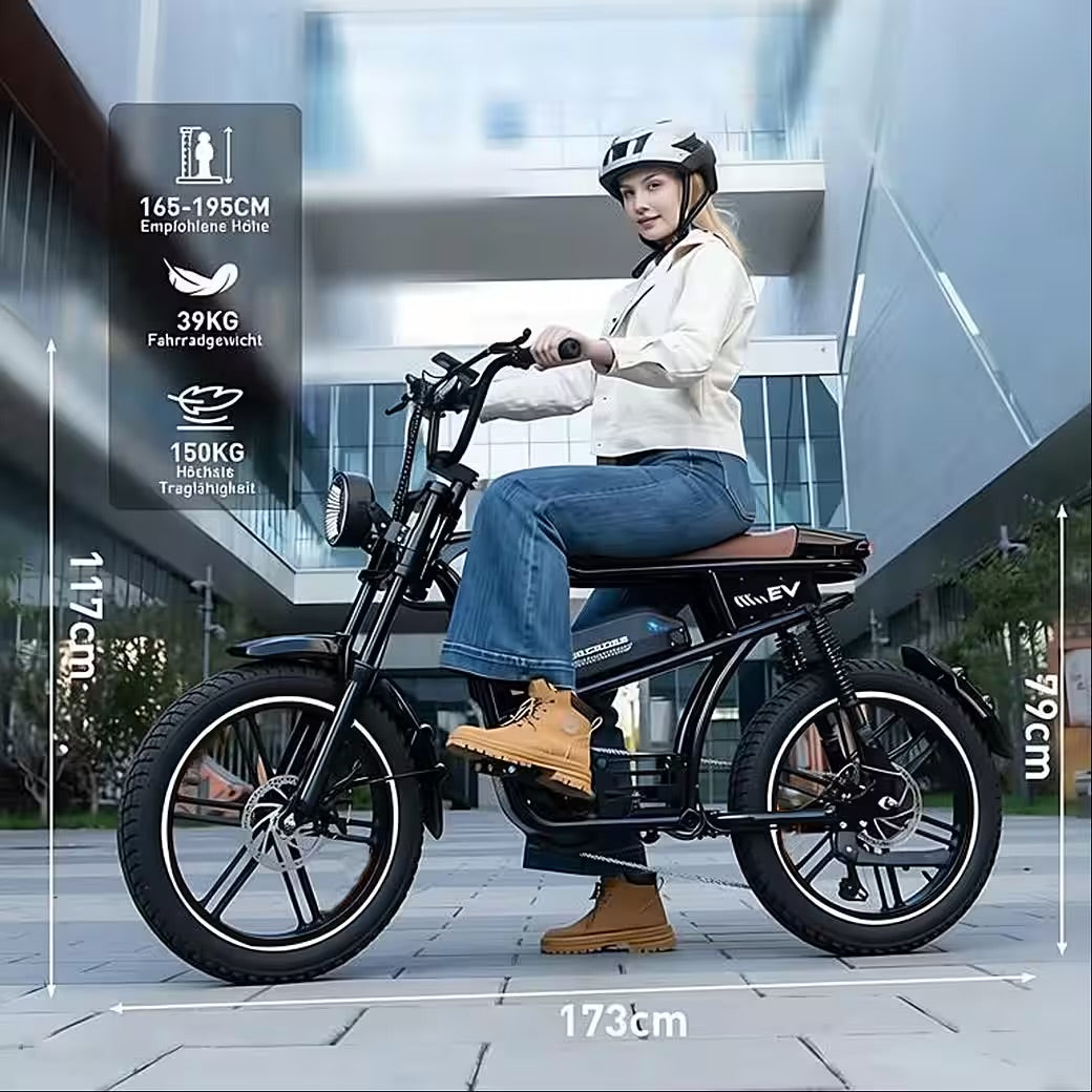 E-Bike EK30 20” x 4,0 fette Reifen MTB, 48V 15AH Removable Battery, NFC