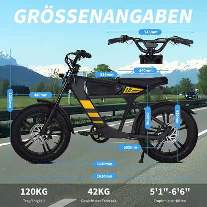 E-Bike Cityrad Damen Herren 20x4,0'' Citybike, 873WH Pedelec, 48V 250W, max.120km